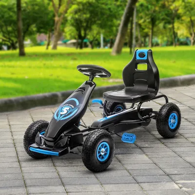 Produktbild von SUGIFT Kinder Gokart mit Pedalen, Tretauto Gokart verstellbarer Sitz, Kunststoff+Metall, Blau+Schwarz | 121x58x61 cm | bis 50 kg | ab 5 Jahre