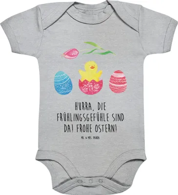 Produktbild von Mr. & Mrs. Panda Strampler Baby Küken Schlüpfen 12. - 18. Monat - Heather Grey - Geschenk, babyanzug, babykleidung body, Ostern, baumwolle, Freude, Ostergrüße, Babybody