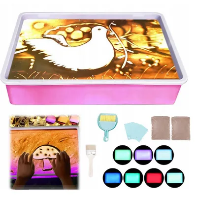 Produktbild von 7 Farben Sandmalerei Leuchtkasten Licht Tisch mit LED, Sandtablett Set für Kinder Sand sensorisches Lernspielzeug ab 3 Jahr, Rosa