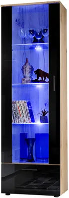 Obrázek produktu pro Extreme Furniture T40 Vitrína | Skleněná Vitrína Do Obývacího Pokoje Se 3 Skleněnými Policemi A 2 Dveřmi Korpus Wotan A Černé Fronty
