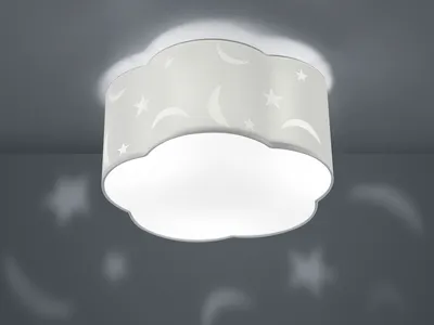 Produktbild von Große runde LED Deckenleuchte Ø40cm, weißer Stoffschirm mit Mond+Sternen Motiv