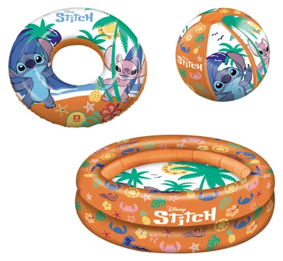 Produktbild von Happy People - Disney Stitch Schwimmset (3-teilig) Planschbecken Pool Wasserball Schwimmring