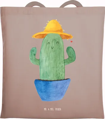 Produktbild von Mr. & Mrs. Panda Shopping Tasche Kaktus Hut - Braun Pastell - Geschenk, Geschenkidee, Reisen, Kakteen, Tote Bag, Weltreise, Jutebeutel, Einkaufstasche, Spruch, Städtetrip