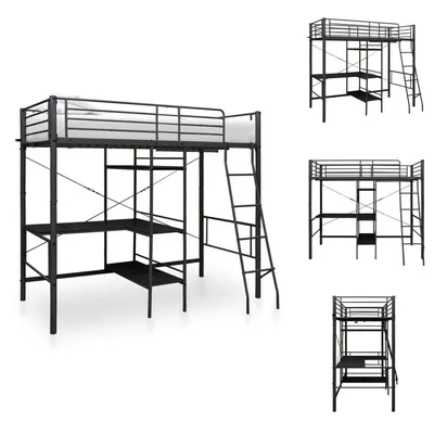 Image de vidaXL Lit superposé avec cadre de table noir métal 90x200 cm - Lits & sommiers
