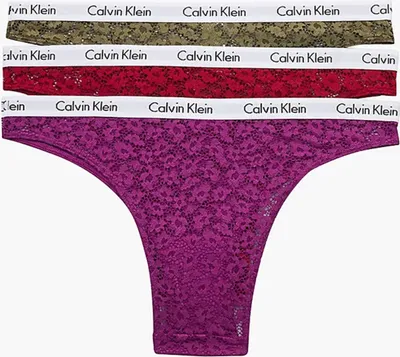 Zdjęcie produktu dla Zestaw trzech damskich koronkowych majtek w kolorze zielonym, czerwonym i fioletowym Calvin Klein Underwear