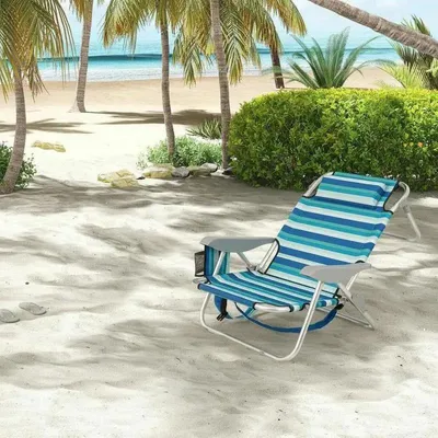 Image de Fauteuil de plage pliable avec dossier réglable sur 4 positions, couleur verte