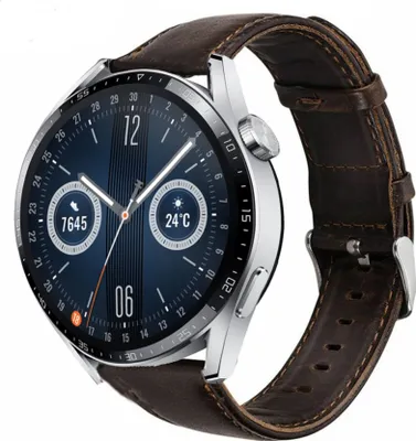Produktbild von Strap-it Huawei Watch GT 3 46mm Lederarmband (Dunkelbraun)