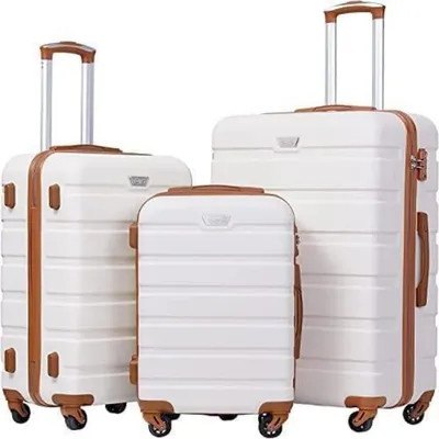Produktbild von Hartschalen-Koffer Trolley Set Weiß/Braun TSA-Schloss 4 Rollen