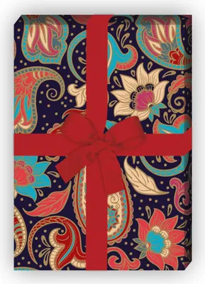 Produktbild von Märchenhaftes Geschenkpapier zum Einpacken mit Paisley Muster, blau - G10249, 32 x 48cm