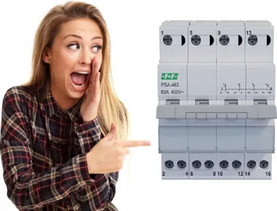 A woman is pointing at an electrical switchgear.