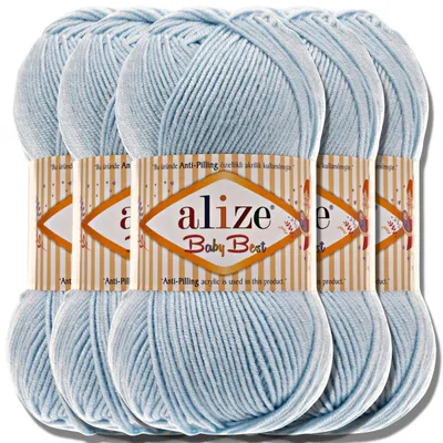 Produktbild von Alize 5x 100g Baby Best Wolle, Antipilling, Uni, Häkeln, Stricken (Baby Blue I 183)