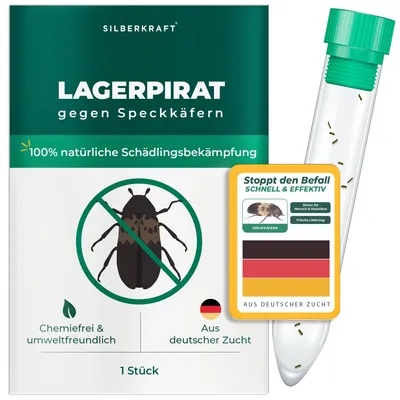 Produktbild von Silberkraft Lagerpiraten zur Bekämpfung von Speckkäfern - Nützlinge gegen Teppichkäfer & Vorratsschädlinge - hochwirksam - 4 Stück