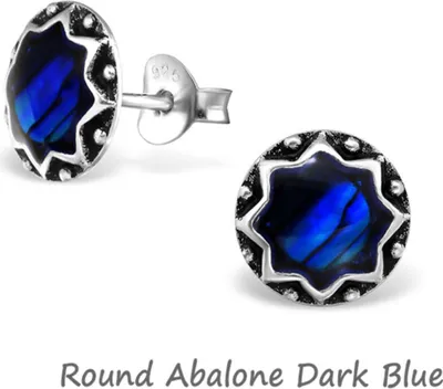 Produktbild von Abalone Paua Muschel Ohrringe: Silber Ohrstecker Perlmutt Round Abalone Dark Blue Round Abalone Dark Blue