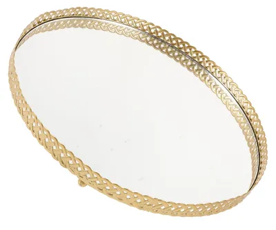 Image de Solidchoice - Organisateur de maquillage rond avec miroir et plateau doré