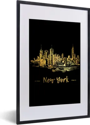 Produktbild von MuchoWow® MuchoWow® Gerahmtes Poster New York - Skyline - Schwarz 40x60 cm - Poster mit zchwarzem Bilderrahmen - Poster in Rahmen