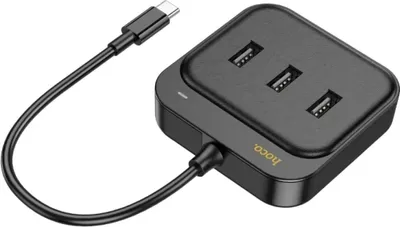 Produktbild von HOCO HUB-Adapter 4in1 Typ C auf USB2.0*3+RJ45 100 Mbit/s Ethernet 0,2 m HB35 schwarz