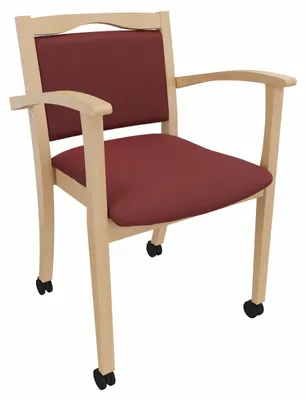 Produktbild von Seniorenstuhl Alexander auf Rollen – Komfortabler Pflegestuhl mit Armlehnen und Rollen – Massivholzstuhl stabil und pflegeleicht.Stoffbezug:Kunstleder Nessi Bordeaux,Sitzhöhe:58,5cm