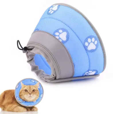 Produktbild von Halskrause Katze, Faltbaren Weicher Schutzkragen Katze Katzenkragen, Wiederherstellung Halsband Weich Katze Schutzkragen, Nach Operation und Verletzungen für Katzen (Blau, S)