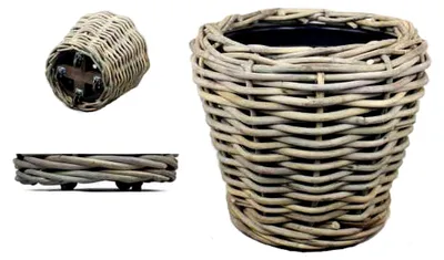 Produktbild von Rattan Pflanzkübel Grau auf Rollen Ø 58 cm