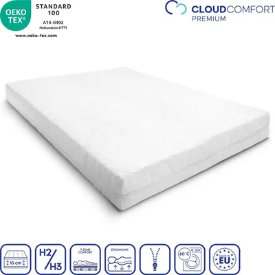 Obrázok produktu pre Prémiový 7-zónový matrac 180x200 cm CloudComfort, výška 15 cm, stupeň tuhosti H2/H3