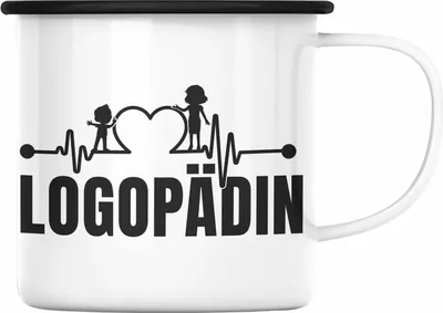 Produktbild von Trendation - Logopädin Herzschlag Emaille Tasse Geschenk Logopädie Logopäde (Schwarz)