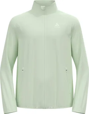 Hellgrüne Odlo Essentials Light Laufjacke mit Stehkragen und Reißverschluss vorne