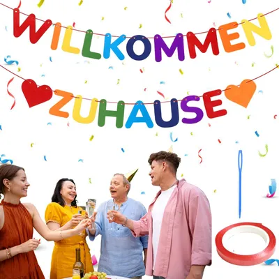 Welcome Home Banner, Filz-Girlande, Türdeko, bunt, 21-teilig