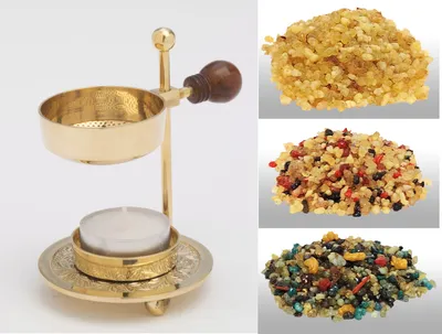 Produktbild von Räucherset Räucherstövchen aus Messing Gold mit Räuchermischung (Set 3)