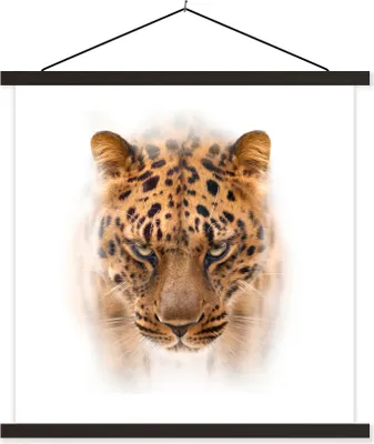 Produktbild von MuchoWow® Textilposter Panther - Porträt - Weiß 120x120 cm mit schwarzem Rahmen - Aufhängungsset