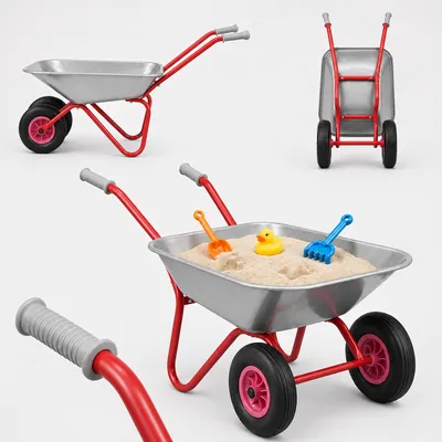 Imagen del producto de Relaxdays, carretilla para niños, con mangos antideslizantes, dimensiones: 43 x 74 x 36 cm, metal y plástico, carretilla para niños, color plateado, Imagen generada por IA