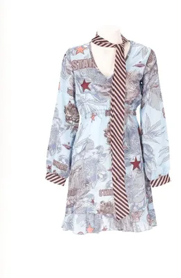 Image de Robe pour femmes, bleu clair, motif étoiles, en polyester, fabriquée en Italie