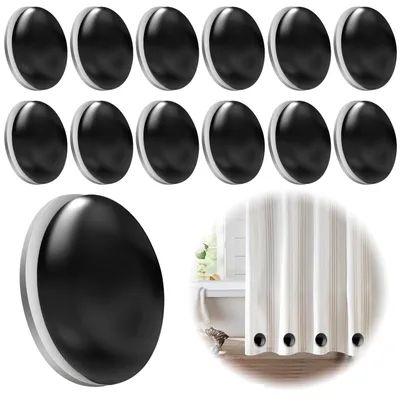Produktbild von 12 Stück Magnete für Duschvorhänge, magnetische Vorhanggewichte, stark, robust, langlebig, rund, für Vorhänge, Tischdecken, Kühlschränke, Fahnen, schwarz