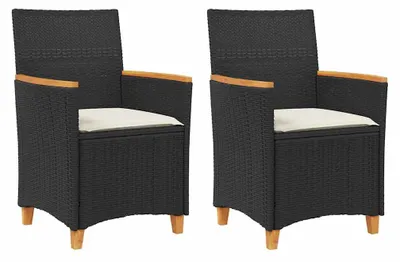 Produktbild von vidaXL Gartenstühle mit Kissen 2 Stk. Schwarz Poly Rattan Massivholz