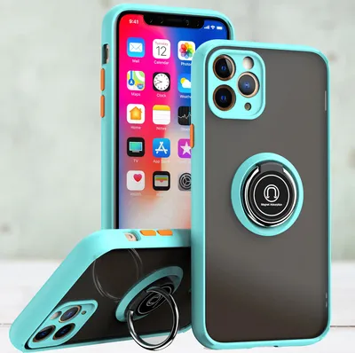 Produktbild von iPhone 11 Pro Hülle, Ring Halter Ständer Matte Transluzent TPU Rahmen Stoßfest Schutzhülle für iPhone 11 Pro Hellblau