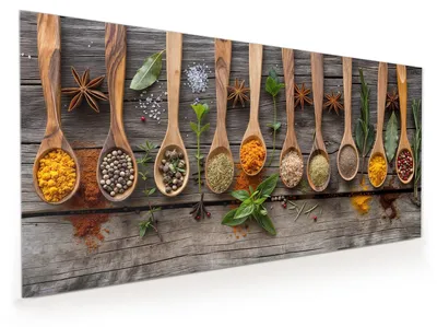 Produktbild von Küchenrückwand Spritzschutz Glas mit Motiv Küchengewürze 40 x 40 cm