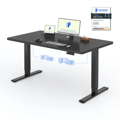 Produktbild von FLEXISPOT Elektrisch höhenverstellbarer Schreibtisch 140x80cm 100KG Tragkraft, Doppelmotor, 4 Memory Funktion, 25mm Einteilige Tischplatte (Schwarz)