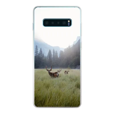 Produktbild von MuchoWow® Handyhülle Schutzhülle Hülle für Samsung Galaxy S10 Plus Wald - Hirsche - Nebel Silikon Softcase Handy Hülle - Schutzhülle