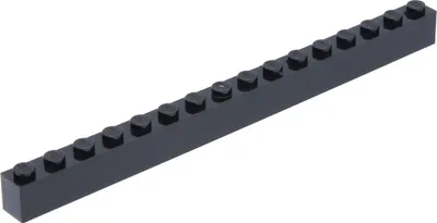 A single black Lego brick with 16 studs is shown from a diagonal angle against a white background.