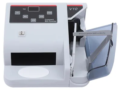 Produktbild von Geldzählmaschine & Banknotenzähler - V10 - 600 Scheine/min - Wasserzeichen-Erkennung (WM) - Frontzufuhr - Kapazität 100 Scheine - EU-Stecker - Weiß