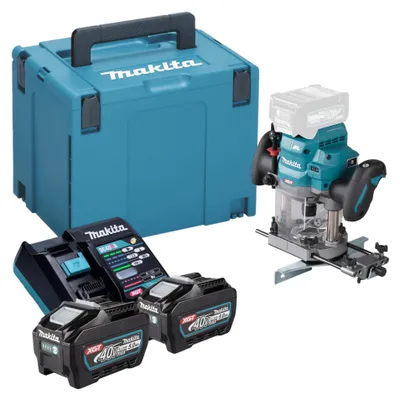 Obrázek produktu pro Makita RP 001 GT201 Akumulátorová fréza 40 V max. 12 mm bezkartáčová + 2x baterie 5,0 Ah + nabíječka + Makpac