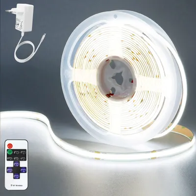Immagine prodotto di Striscia LED COB dimmerabile, striscia luminosa LED 5M bianco freddo, striscia LED autoadesiva 1600LEDs telecomando CRI 93+ per cucina scale soggiorno camera da letto