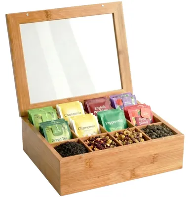 Immagine prodotto di Teebox Laprino - Contenitore portaoggetti in bambù con 12 scomparti | Colore: neutro | Dimensioni: 28x23x9 cm
