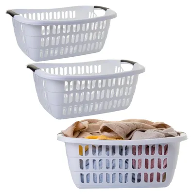 Produktbild von Große Wäschewanne mit Griffen, stapelbar, Belüftung, 3er Set, grau, robust