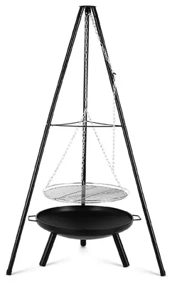 Produktbild von Dreibeingrill für Lagerfeuer - Hängendes Camping Grillset - Höhenverstellbare Kette 2 m - Grillrost 52 cm - Für 3–5 Personen - Gusseisen schwarz