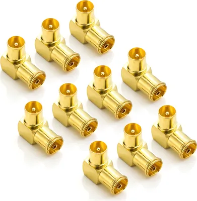 Produktbild von deleyCON 90° IEC Winkeladapter Winkelstecker Set Vergoldet 90-Grad-Winkel Koaxstecker für Radio Kabelfernsehen DVB-T DVB-T2 HD - 10 Stück