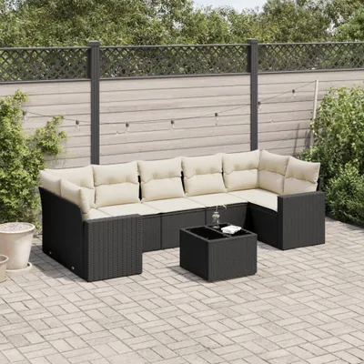 Produktbild von CLORIS 8-tlg. Garten-Sofagarnitur - mit Kissen - Schwarz Poly Rattan - Gartenstühle LL0000255437