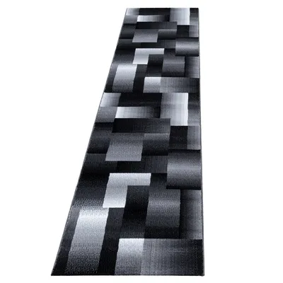 Zdjęcie produktu dla Ayyildiz | Dywan nowoczesny Miami - 80 cm x 300 cm - Szaro-czarny - Geometryczny wzór - Antyalergiczny