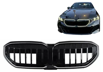 Productafbeelding van Radiateurrooster, nierrooster voor BMW 5-serie G60 G61, modeljaren 2023- met LED-verlichting, glanzend zwart.