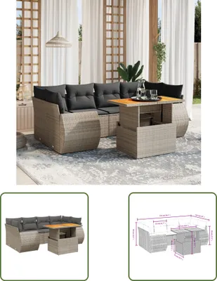 Produktbild von The Living Store 7-tlg. Garten-Sofagarnitur mit Kissen Grau Poly Rattan