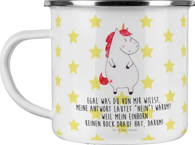 Produktbild von Mr. & Mrs. Panda Emaille Tasse Einhorn Wut - Weiß - Geschenk, Nein, Pott, Büro, Arbeit, becher, Teetasse, Ansage, Unicorn, Haferl